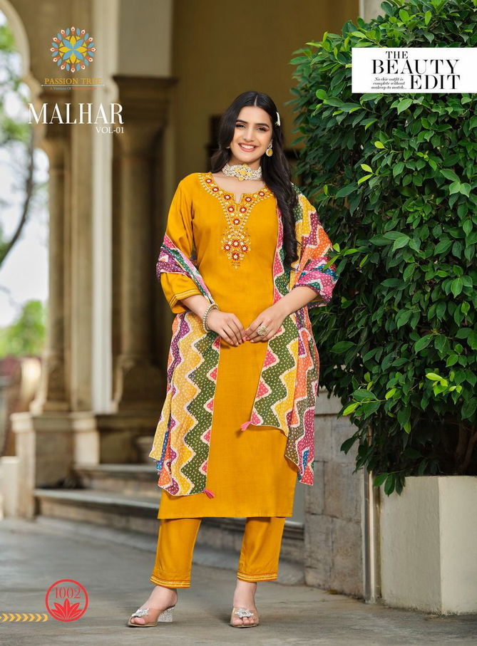 Malhar Vol 1 By Passion Tree Roman Silk Designer Kurti With Bottom Dupatta Wholesale Online
